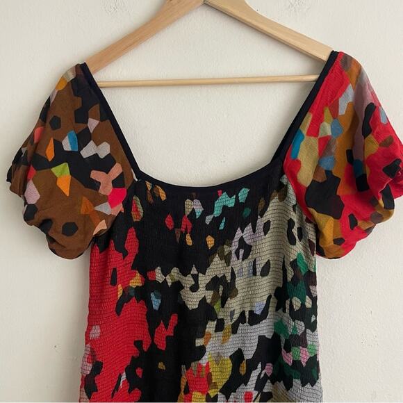 Anthropologie Blnk Galina Smocked Floral Midi  Dress Size Petite Small - Picture 4 of 7